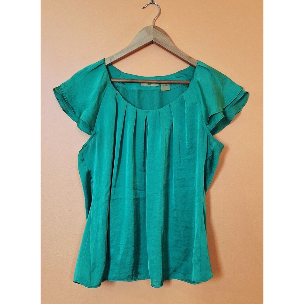 Valerie Stevens women's blouse emerald green satin feel size petite large
